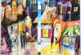 Комплект штор для детской  Рисованный дождливый город  Арт  0003.